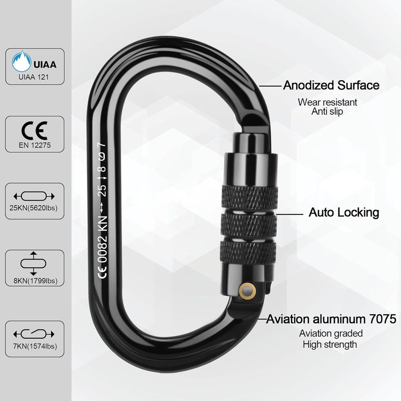 FVW CE Certified Auto Locking Climbing Carabiners, Professional 25KN (5620 lbs) Heavy Duty Caribeaners for Rappelling Swing Rescue & Gym etc, Large D-Shaped Carabiners - Image 5